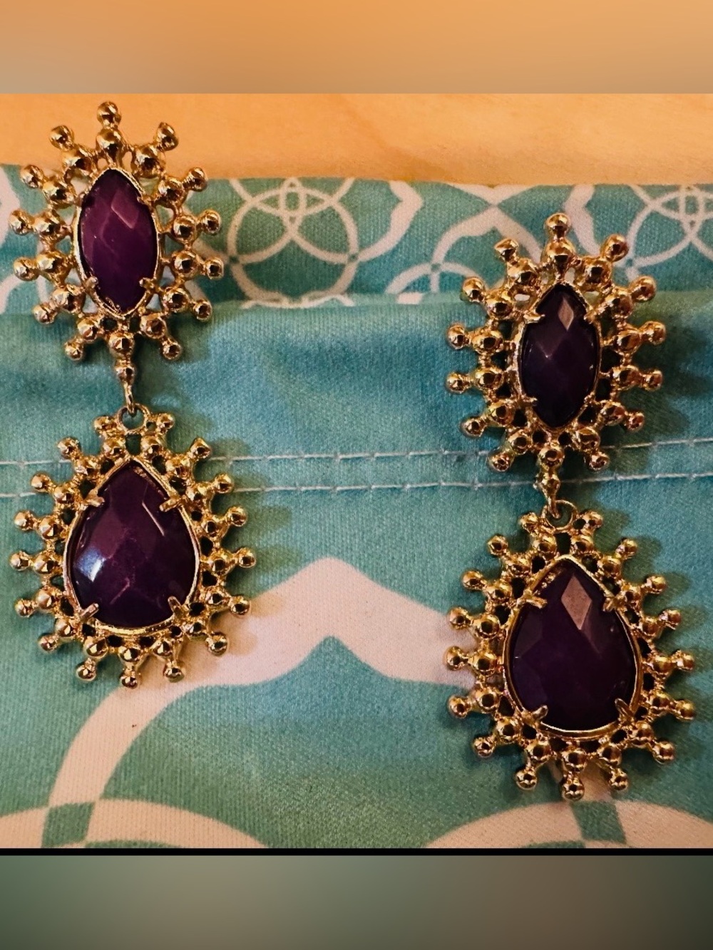 Kendra Scott Rare Garth Earrings Dark Purple Gemstones-Gold Tone Vintage